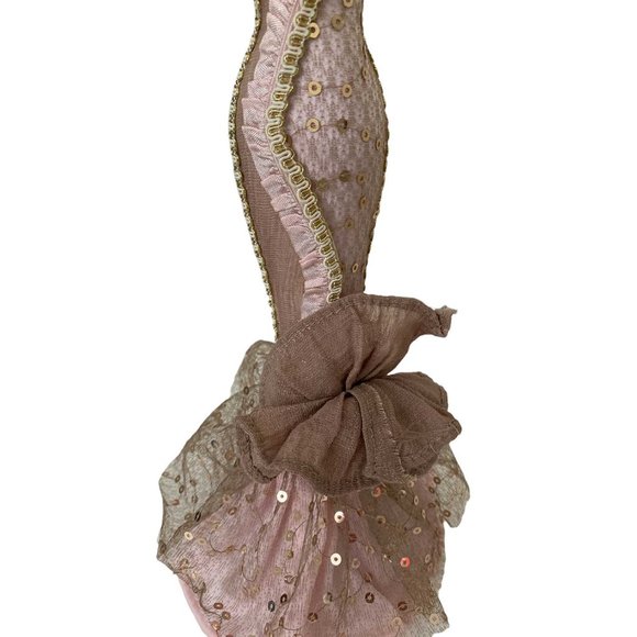 Doll Jewelry Stand Mermaid Trumpet Sequin Sparkly Golden Tan Light Pink Dress - Picture 8 of 11